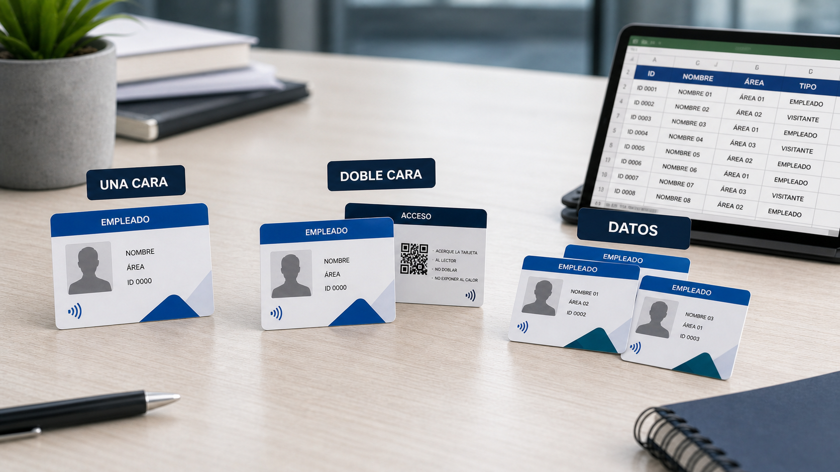 Tarjetas PVC a una cara, doble cara y con datos variables junto a fichero tipo Excel