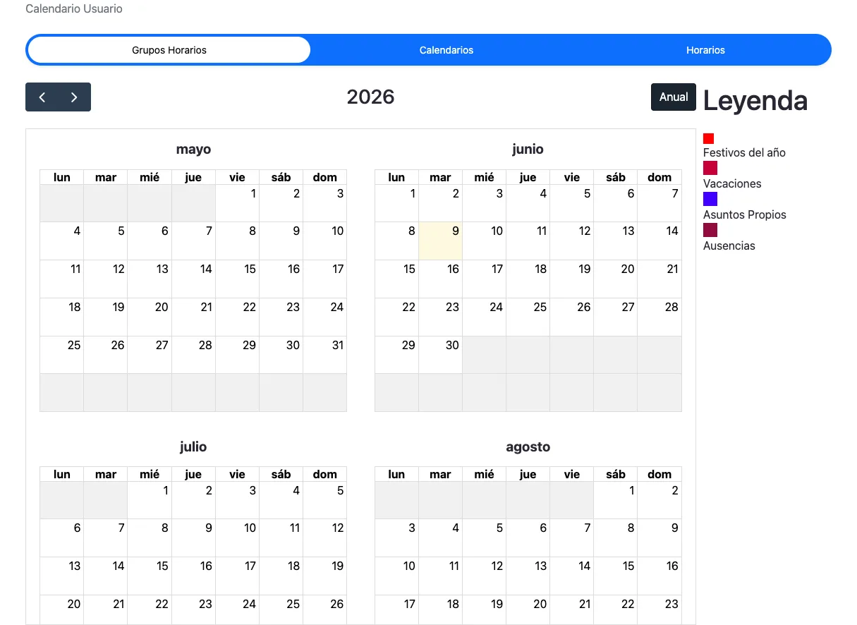 Calendarios de trabajo y ausencias en QRDTime de Qualicard