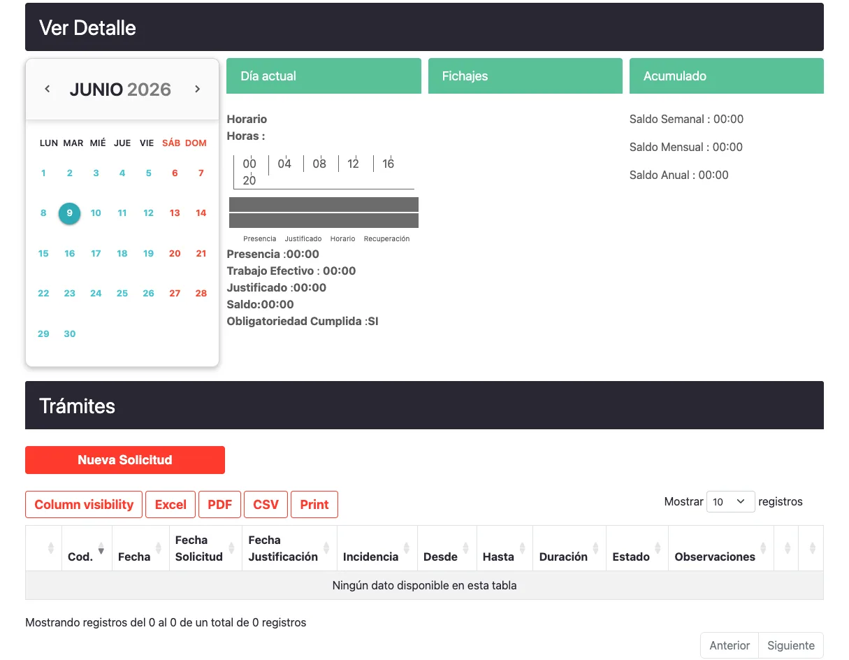 Detalle de jornada y fichajes en QRDTime de Qualicard