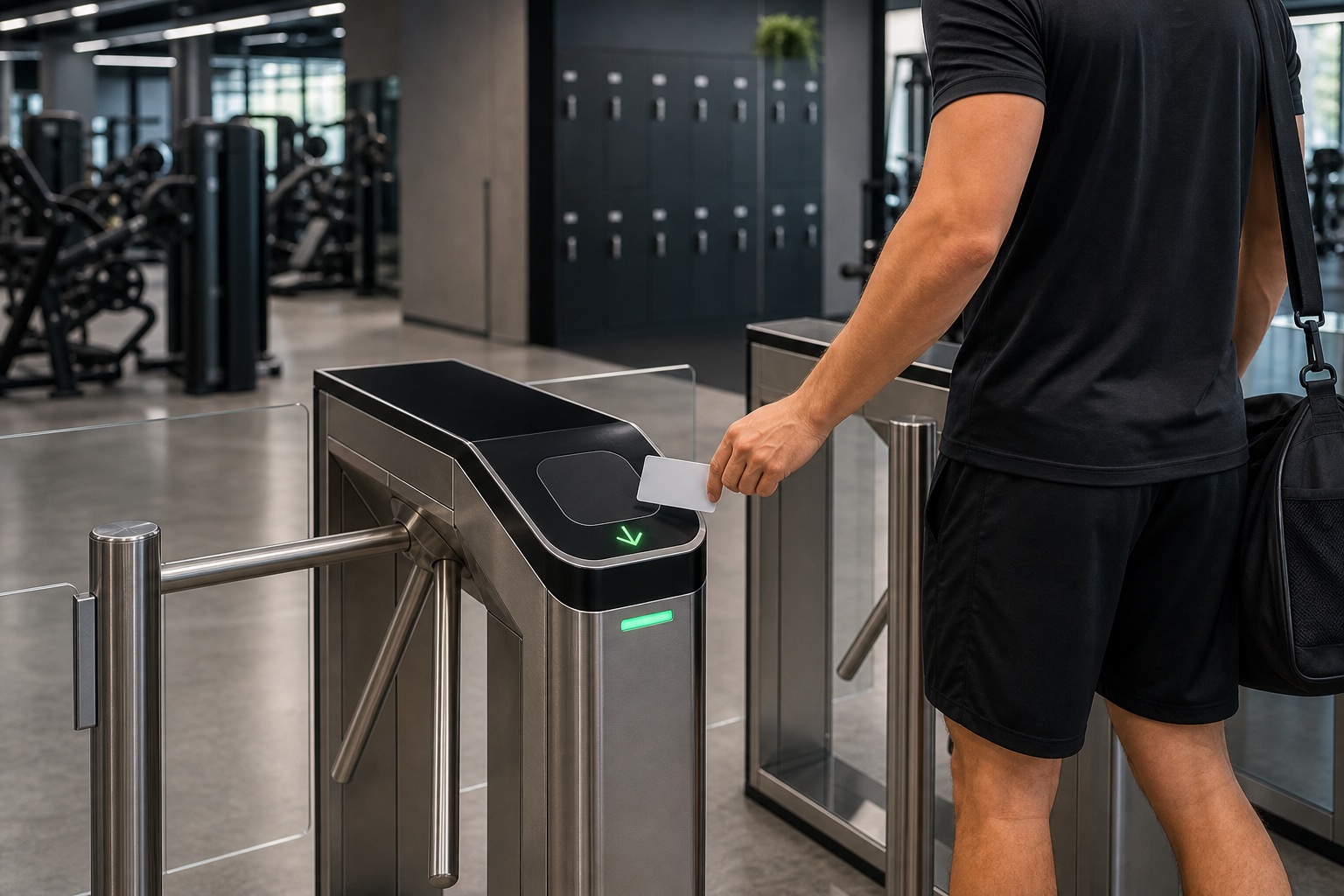 Usuario identificándose en torno de acceso para gimnasio